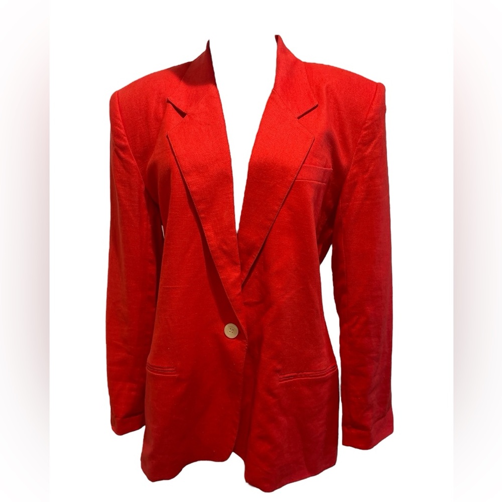 80s Talbots Linen Red One Button Boxy Oversized 2… - image 1